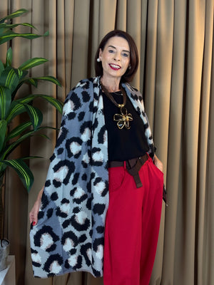 valencia scarf in black and grey cheetah print