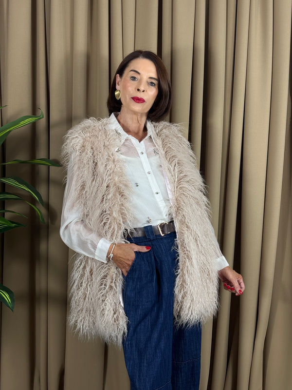 Tiffany faux fur gilet in beige