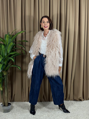 Tiffany faux fur gilet in beige
