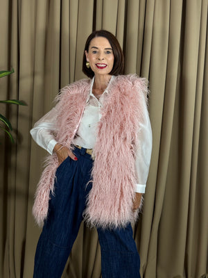 Tiffany faux fur gilet in blush