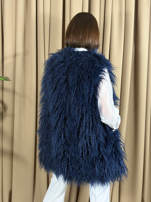 Tiffany faux fur gilet in navy