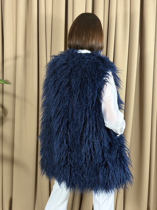 Tiffany faux fur gilet in navy
