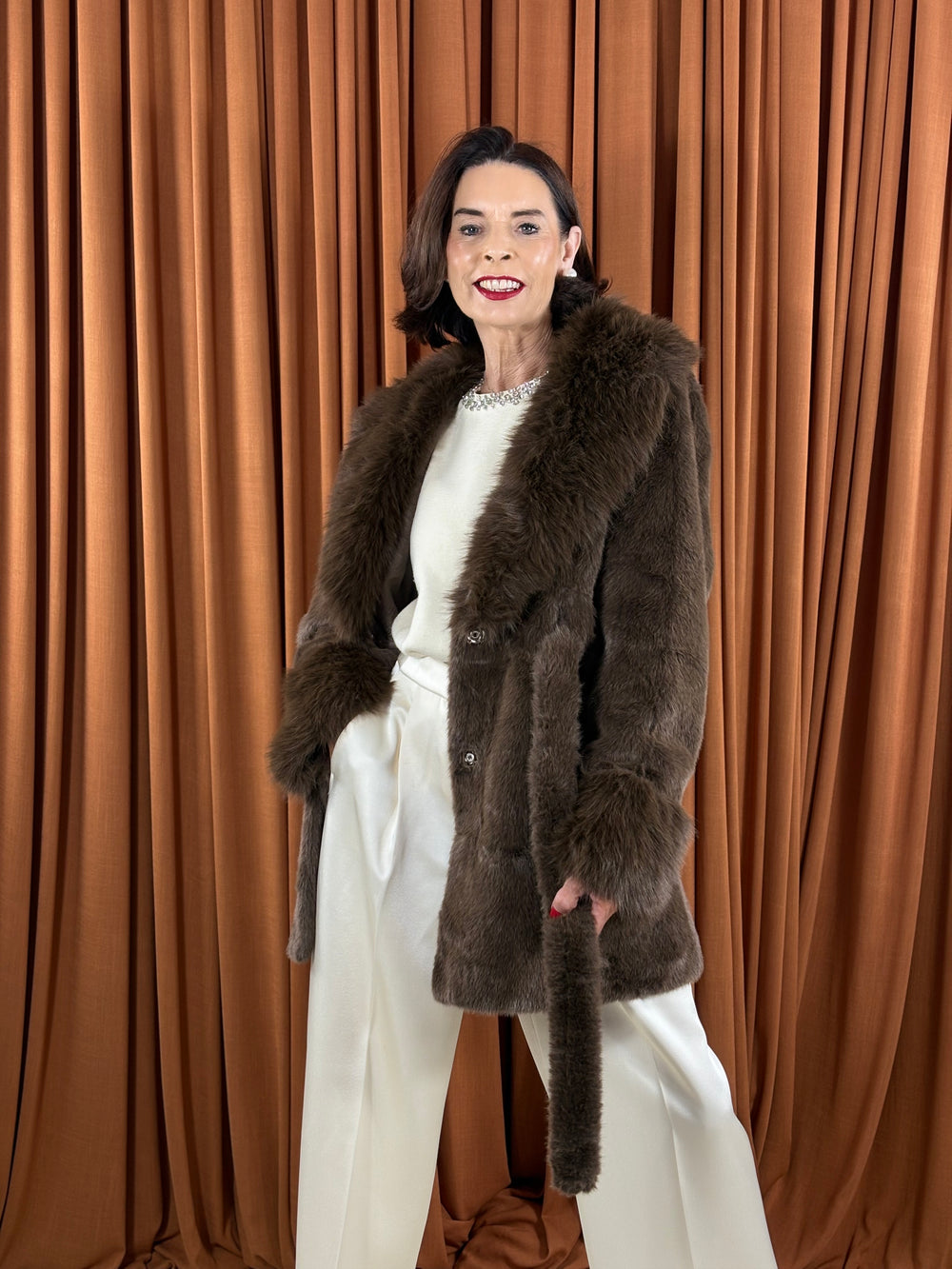 Beatrice faux fur jacket in chocolate