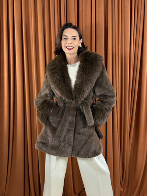 Beatrice faux fur jacket in chocolate