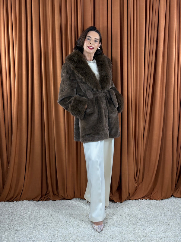 Beatrice faux fur jacket in chocolate
