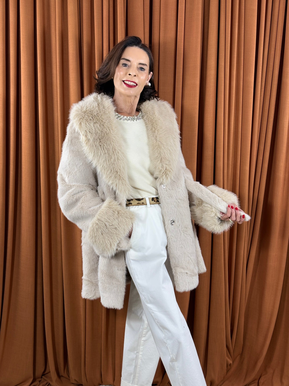 Beatrice faux fur jacket in beige