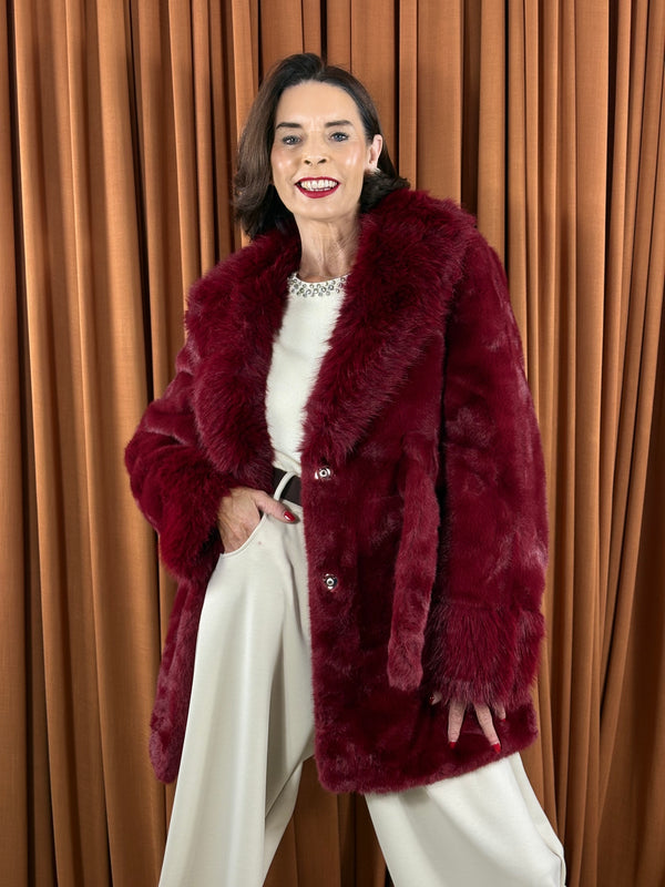 Beatrice faux fur jacket in red wine