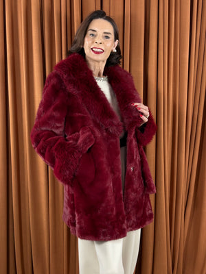 Beatrice faux fur jacket in red wine