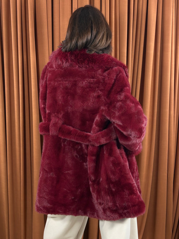 Beatrice faux fur jacket in red wine