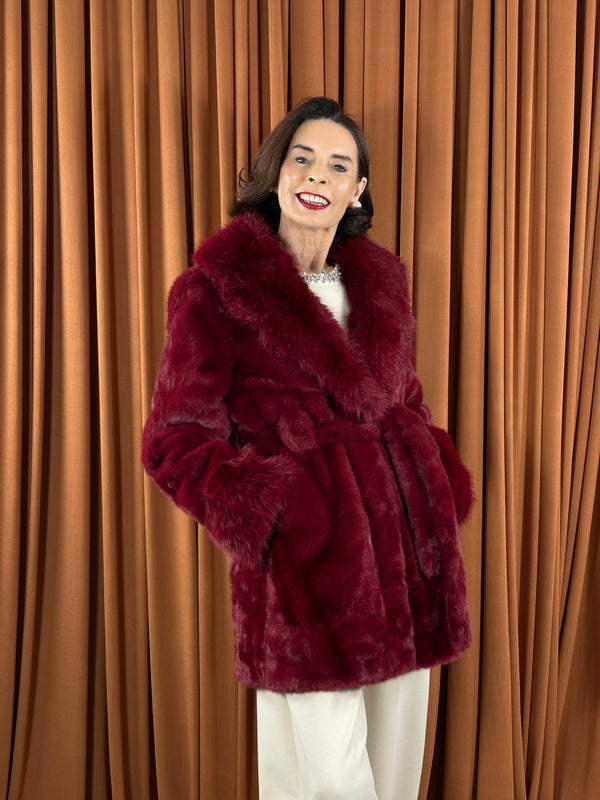 Beatrice faux fur jacket in red wine