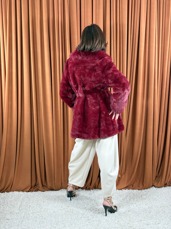 Beatrice faux fur jacket in red wine