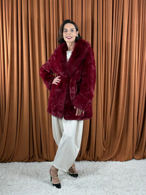 Beatrice faux fur jacket in red wine