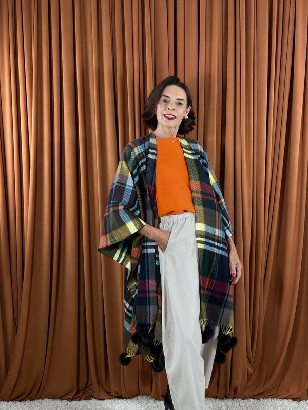Cape poncho in black and multi