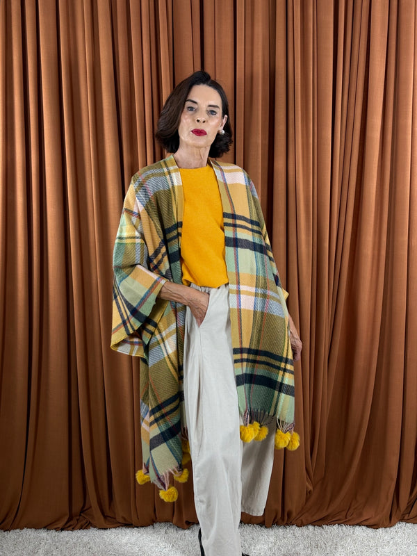 Cape poncho in mustard and multi