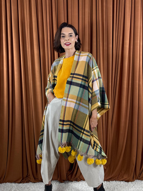 Cape poncho in mustard and multi