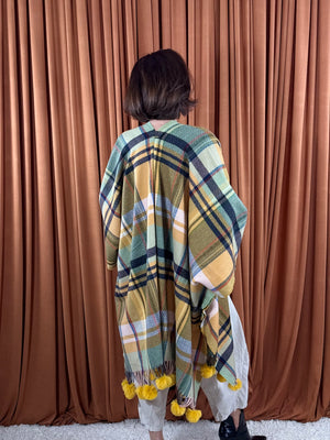 Cape poncho in mustard and multi