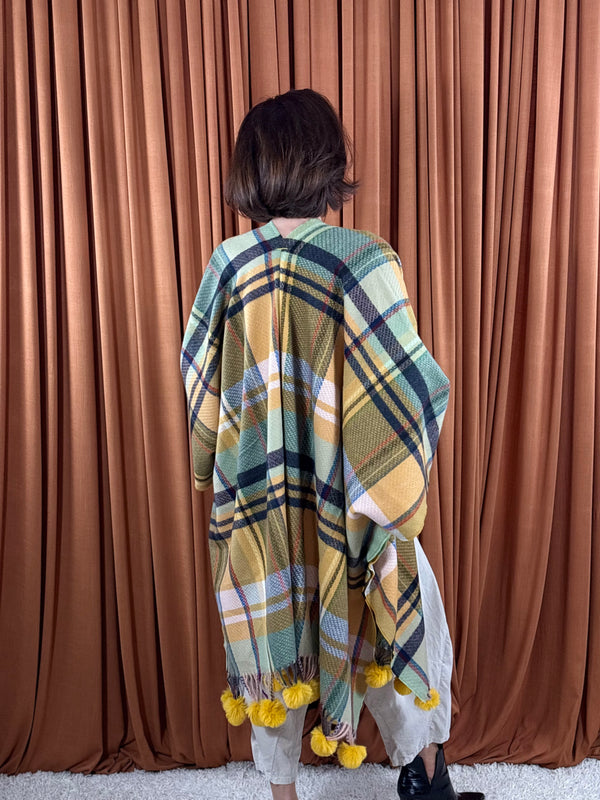 Cape poncho in mustard and multi
