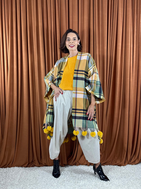 Cape poncho in mustard and multi