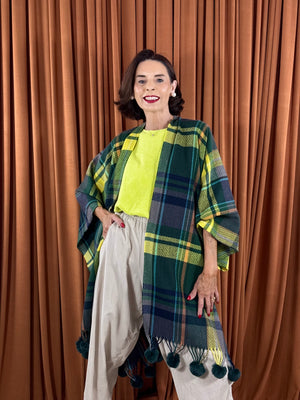 Cape poncho in sage and multi