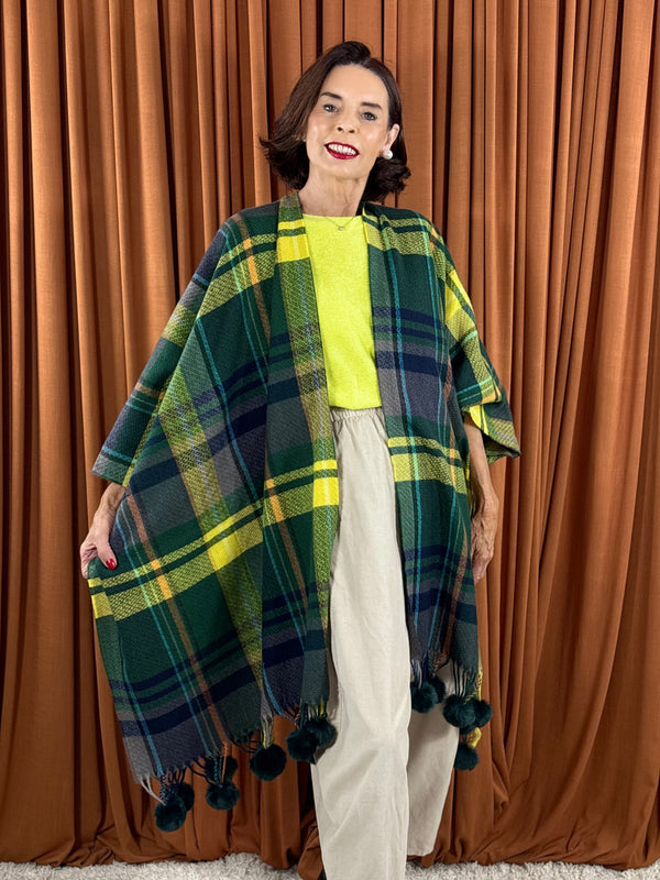 Cape poncho in sage and multi