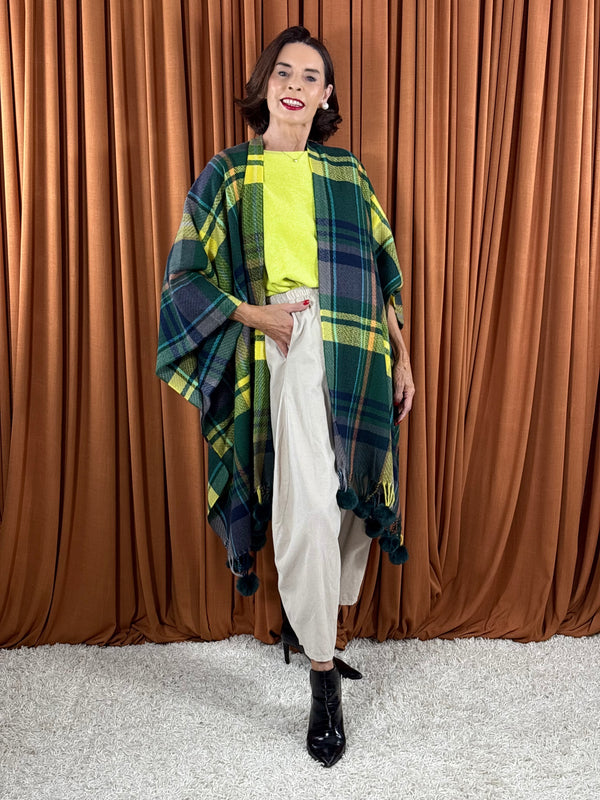 Cape poncho in sage and multi