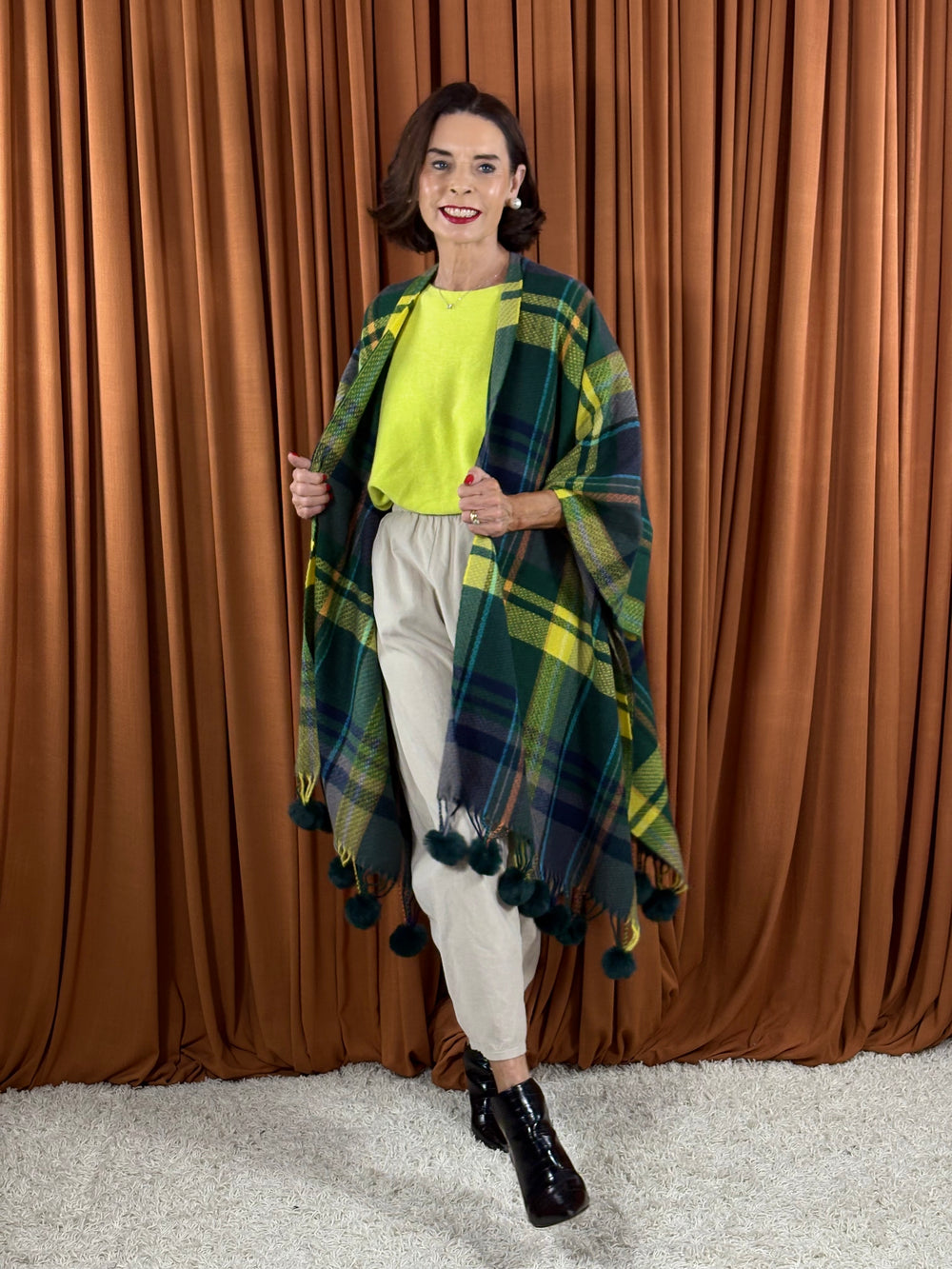 Cape poncho in sage and multi