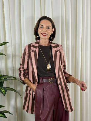 Raya Blazer in salmon and chocolate stripes