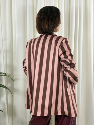Raya Blazer in salmon and chocolate stripes