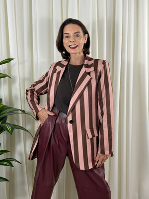 Raya Blazer in salmon and chocolate stripes