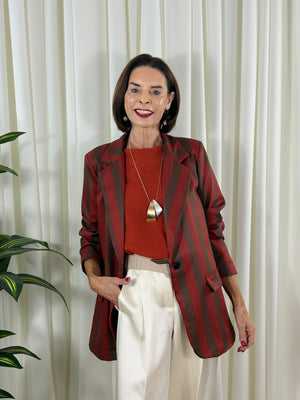 Raya Blazer in rust and chocolate stripes