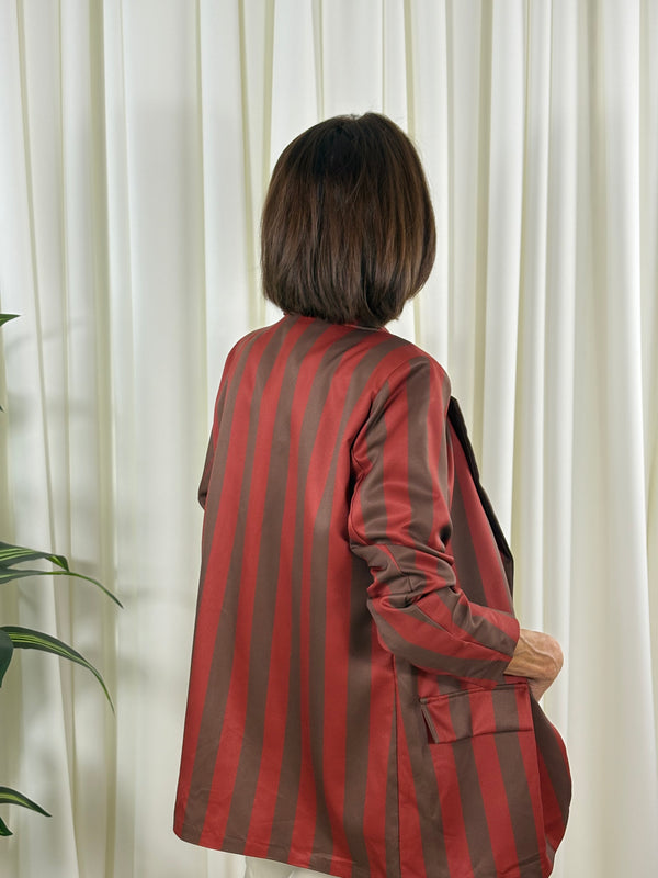Raya Blazer in rust and chocolate stripes