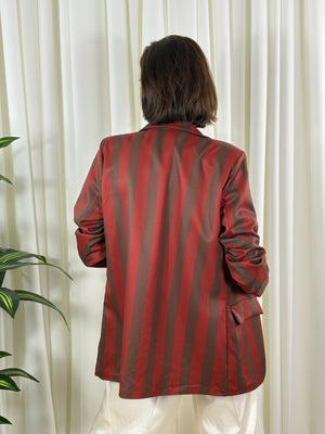 Raya Blazer in rust and chocolate stripes