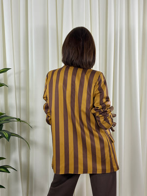 Raya Blazer in mustard and chocolate stripes