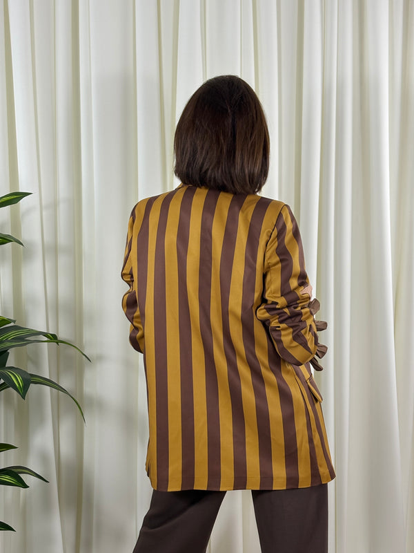 Raya Blazer in mustard and chocolate stripes