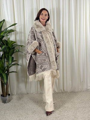 Raya premium poncho in beige and mocha