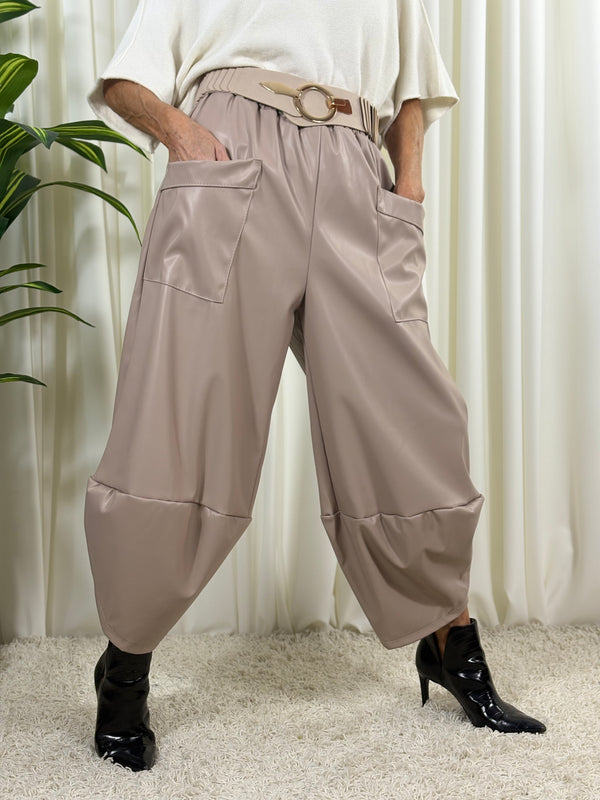 Kensington pu cocoon trousers in beige