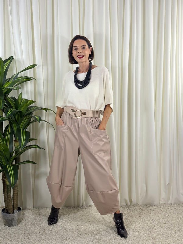 Kensington pu cocoon trousers in beige