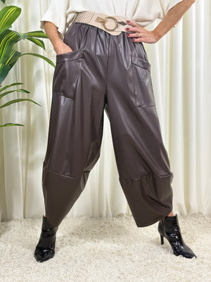 Kensington pu cocoon trousers in chocolate