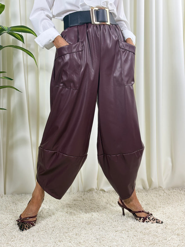 Kensington pu cocoon trousers in mulberry