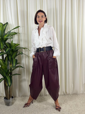 Kensington pu cocoon trousers in mulberry