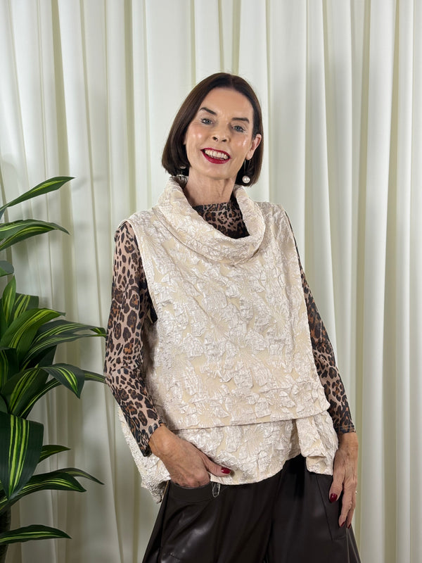 Whisper cowl neck waterfall top in beige
