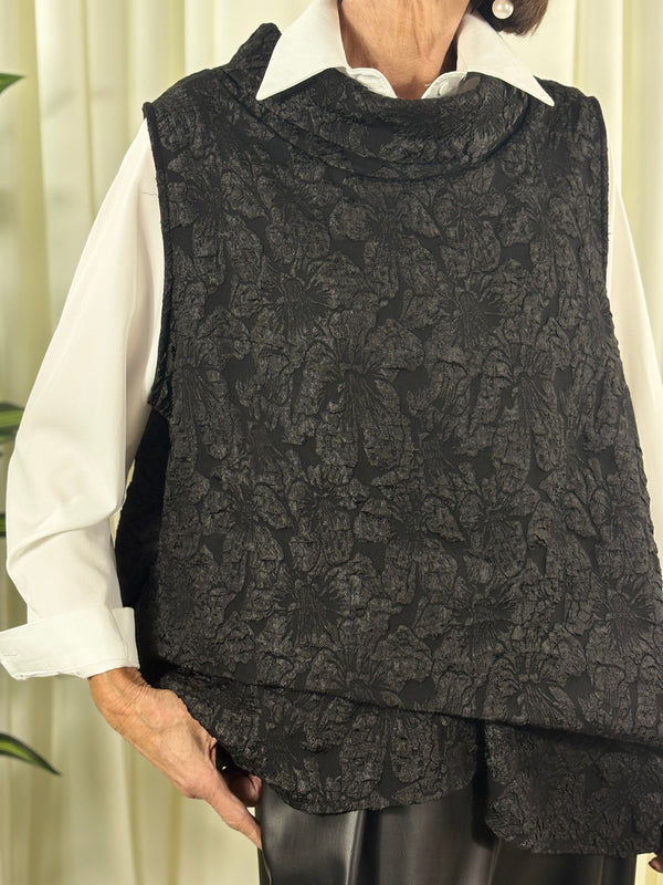 Whisper cowl neck waterfall top in black