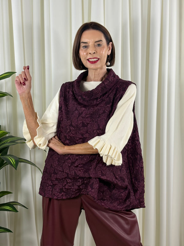 Whisper cowl neck waterfall top in mulberry