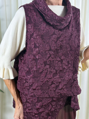 Whisper cowl neck waterfall top in mulberry