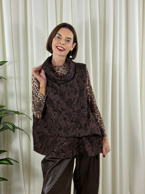 Whisper cowl neck waterfall top in chocolate