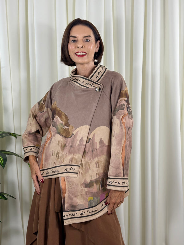 Arizona asymmetric waterfall jacket in sand