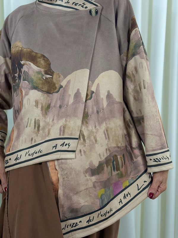 Arizona asymmetric waterfall jacket in sand