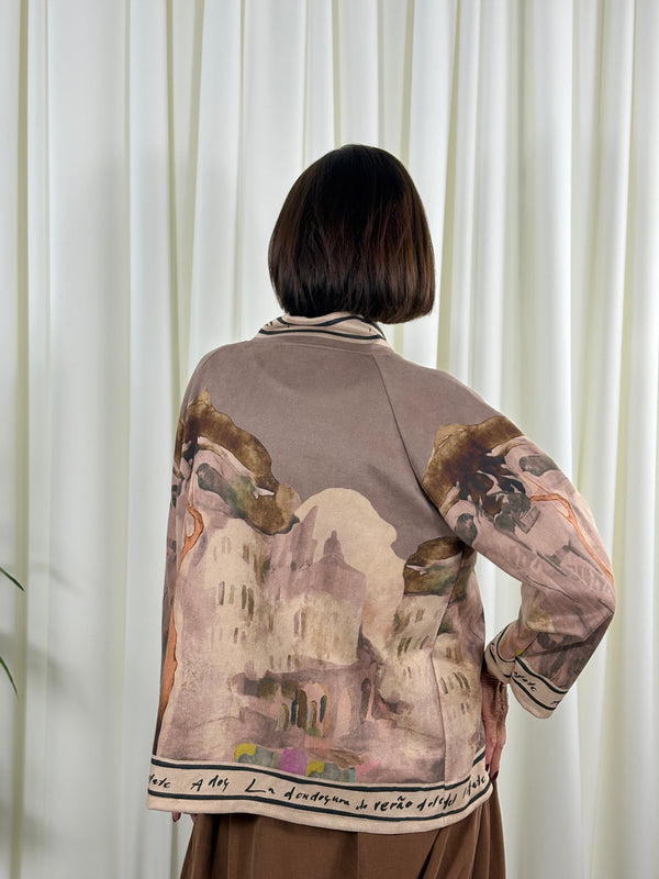 Arizona asymmetric waterfall jacket in sand