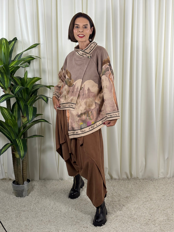 Arizona asymmetric waterfall jacket in sand