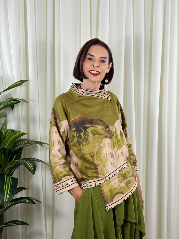 Arizona asymmetric waterfall jacket in pistachio
